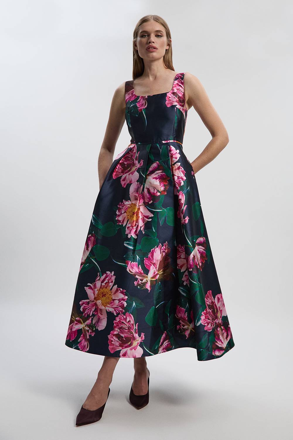 KarenMillen Robe Longue Tissée à Imprimé Floral Romantique pour Bal
