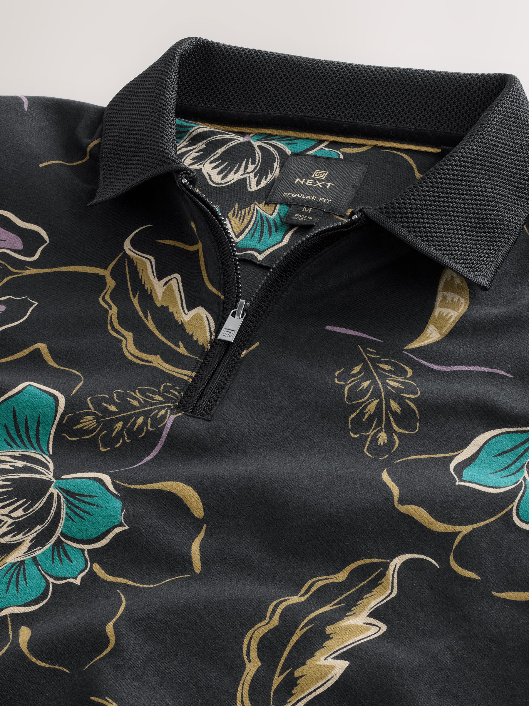 Zwart bloemenprint - Poloshirt met korte mouwen en print