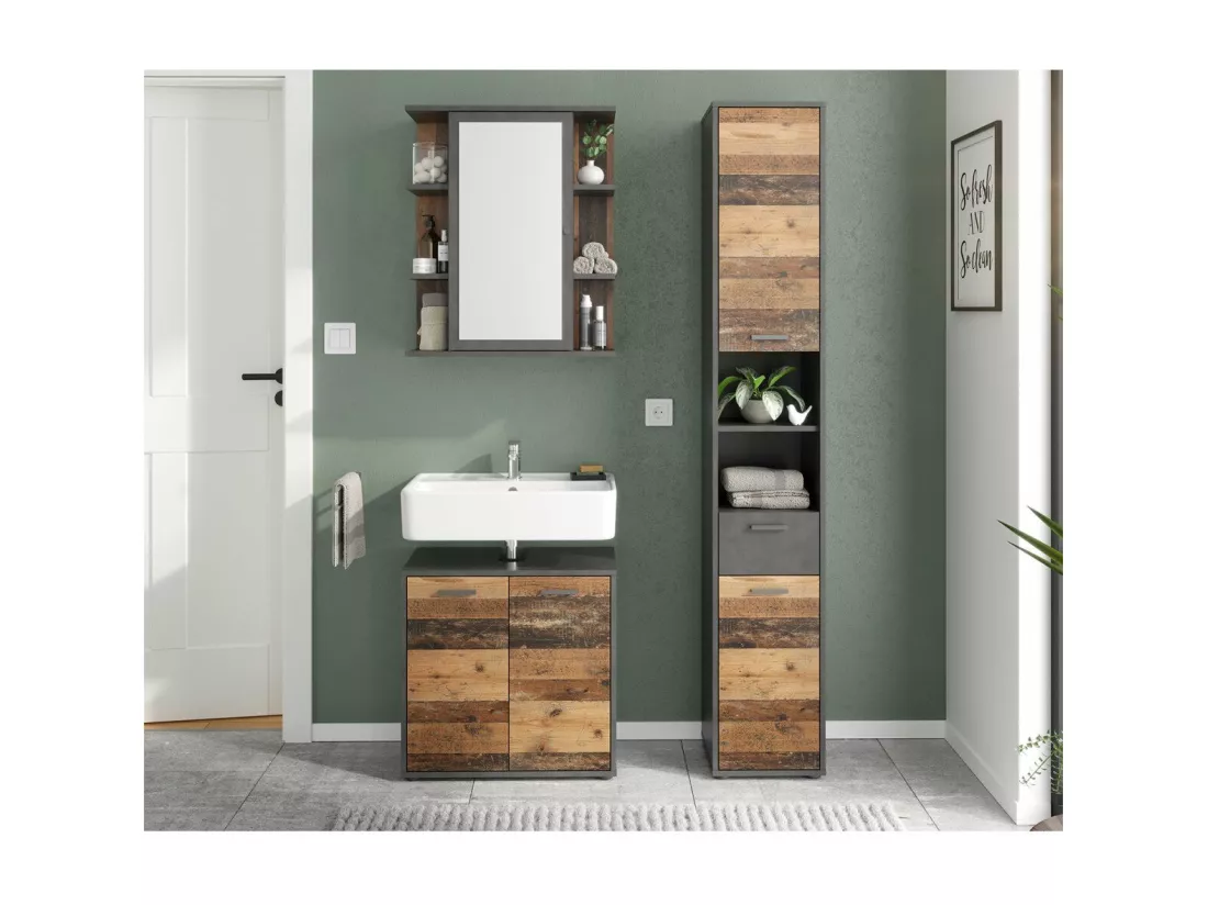 Meuble Sous Vasque 2 Portes effet Chêne L60 x H59cm - Madoc