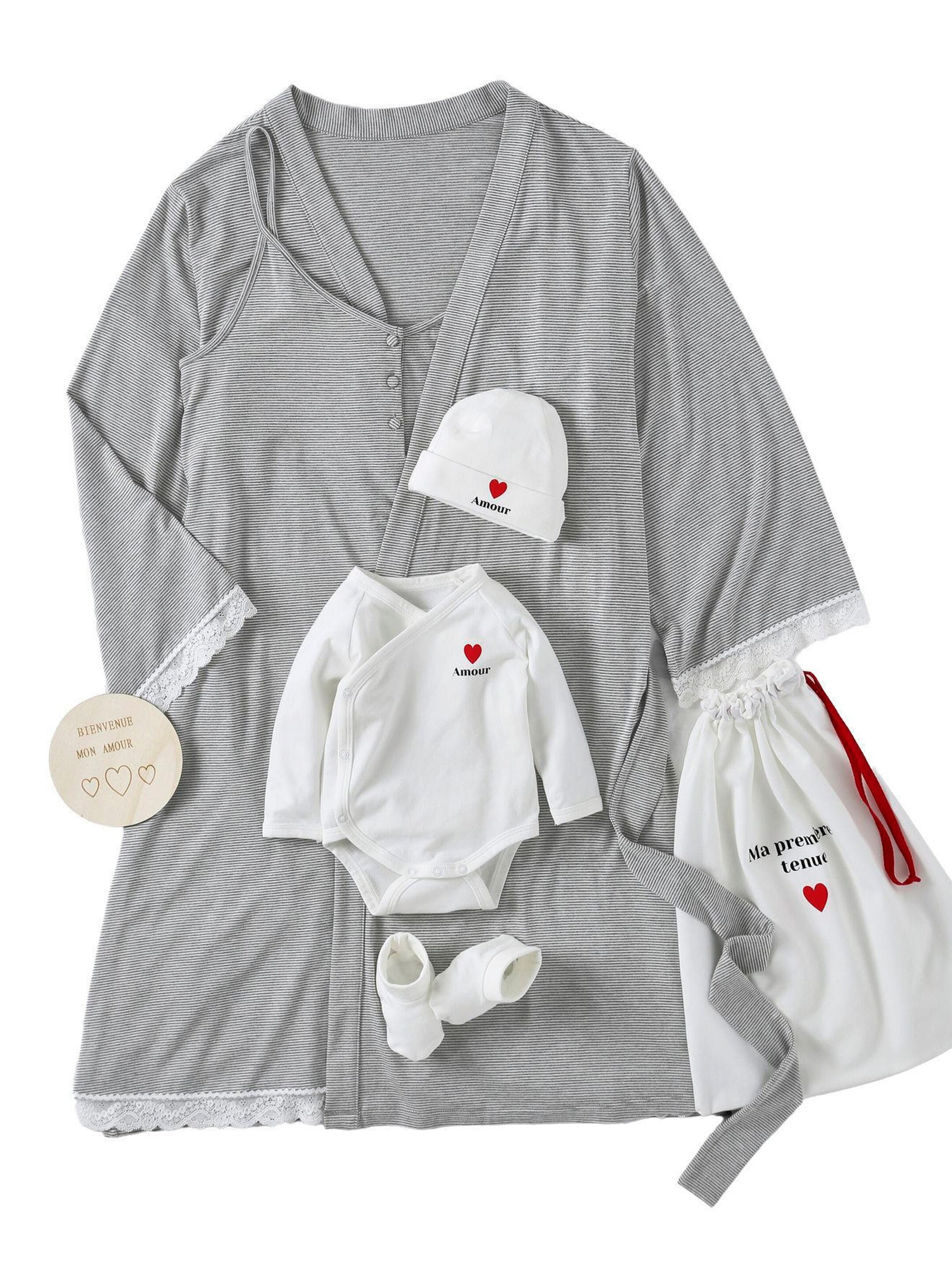 Envie de Fraise Geschenk-Set zur Geburt für Mama & Baby grau gestreift