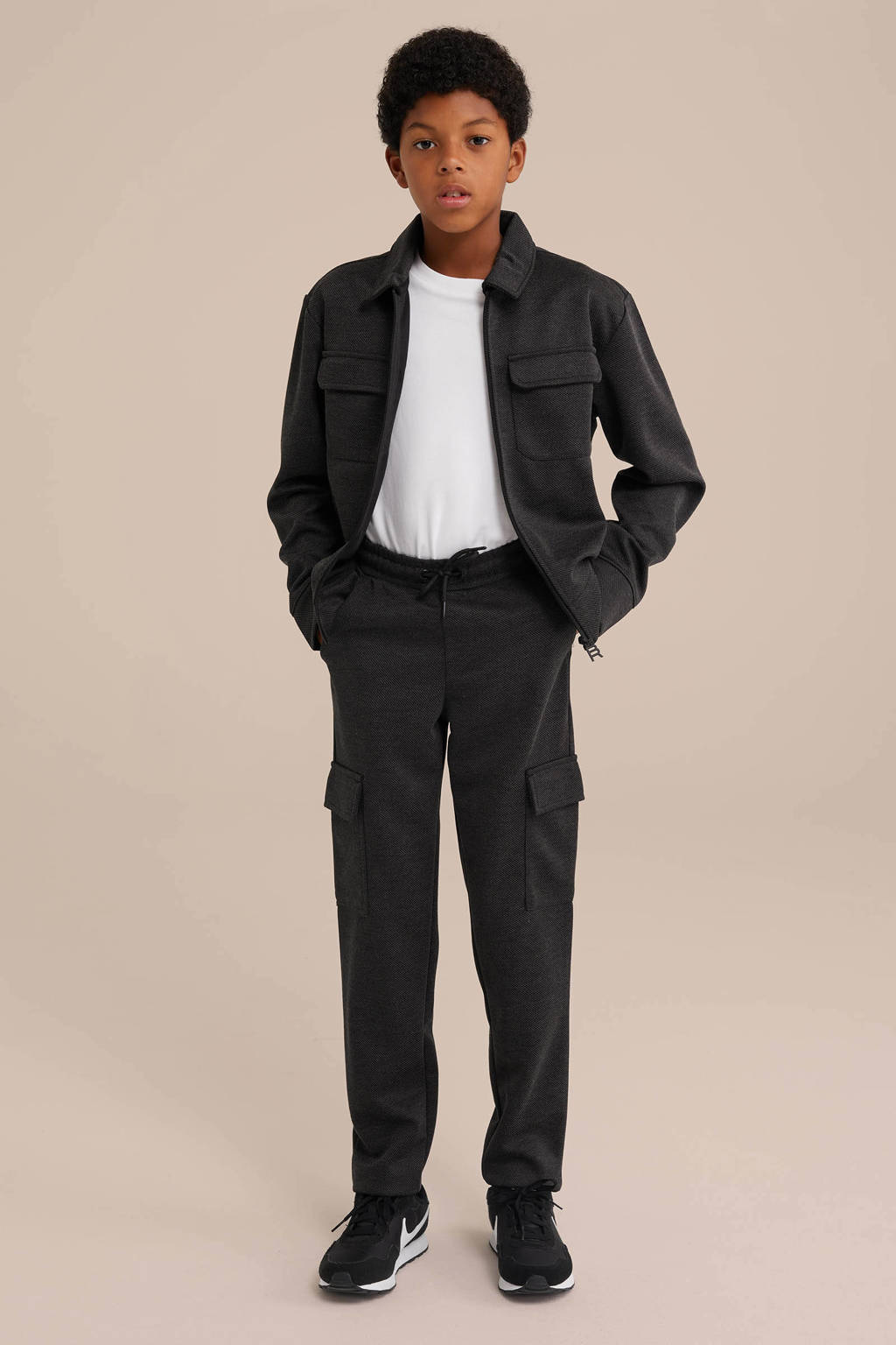WE Fashion gemêleerde shacket tussenjas black melange