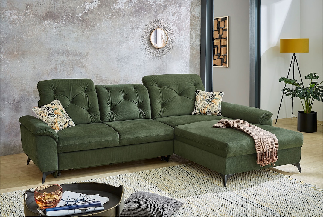 Ecksofa Studio, Stoffbezug dunkelgrün, ca. 280 x 202 cm