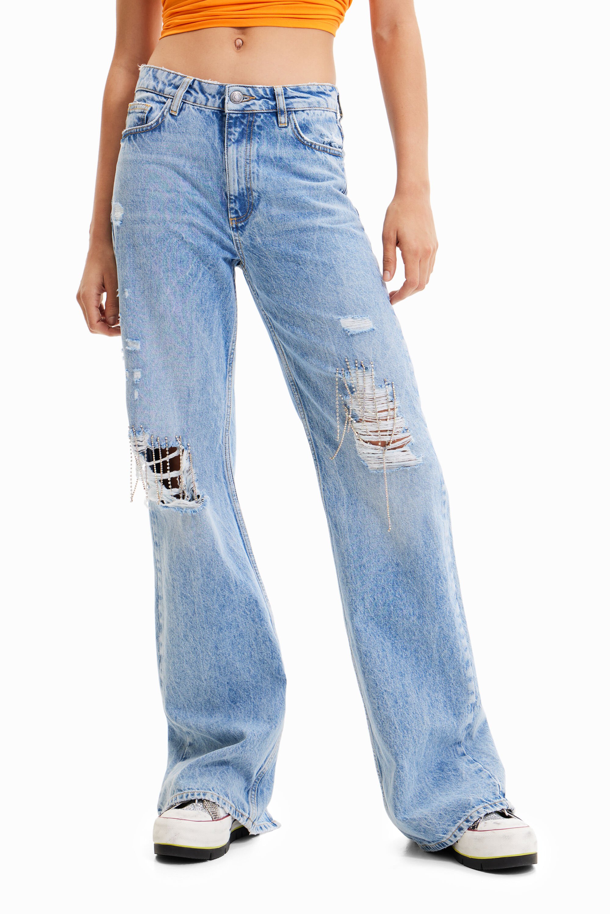Jean wide leg strass