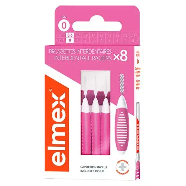 Elmex - Escovas Interdentais Tamanho 0 - 0,6 mm - Pacote com 8 escovas