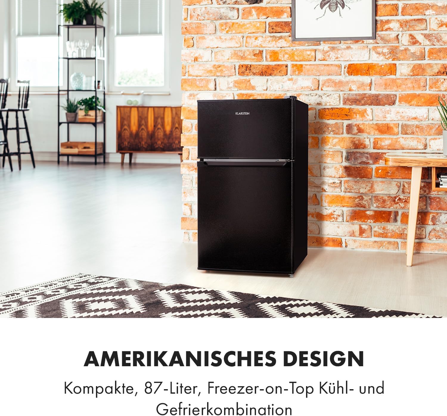 Klarstein Big Daddy - Kühlschrank mit Gefrierfach, Kühl Gefrierkombination, fridge leise, LED, 87-Liter: Kühlschrank mit 61-L und Gefrierschrank 26 L, schwarz