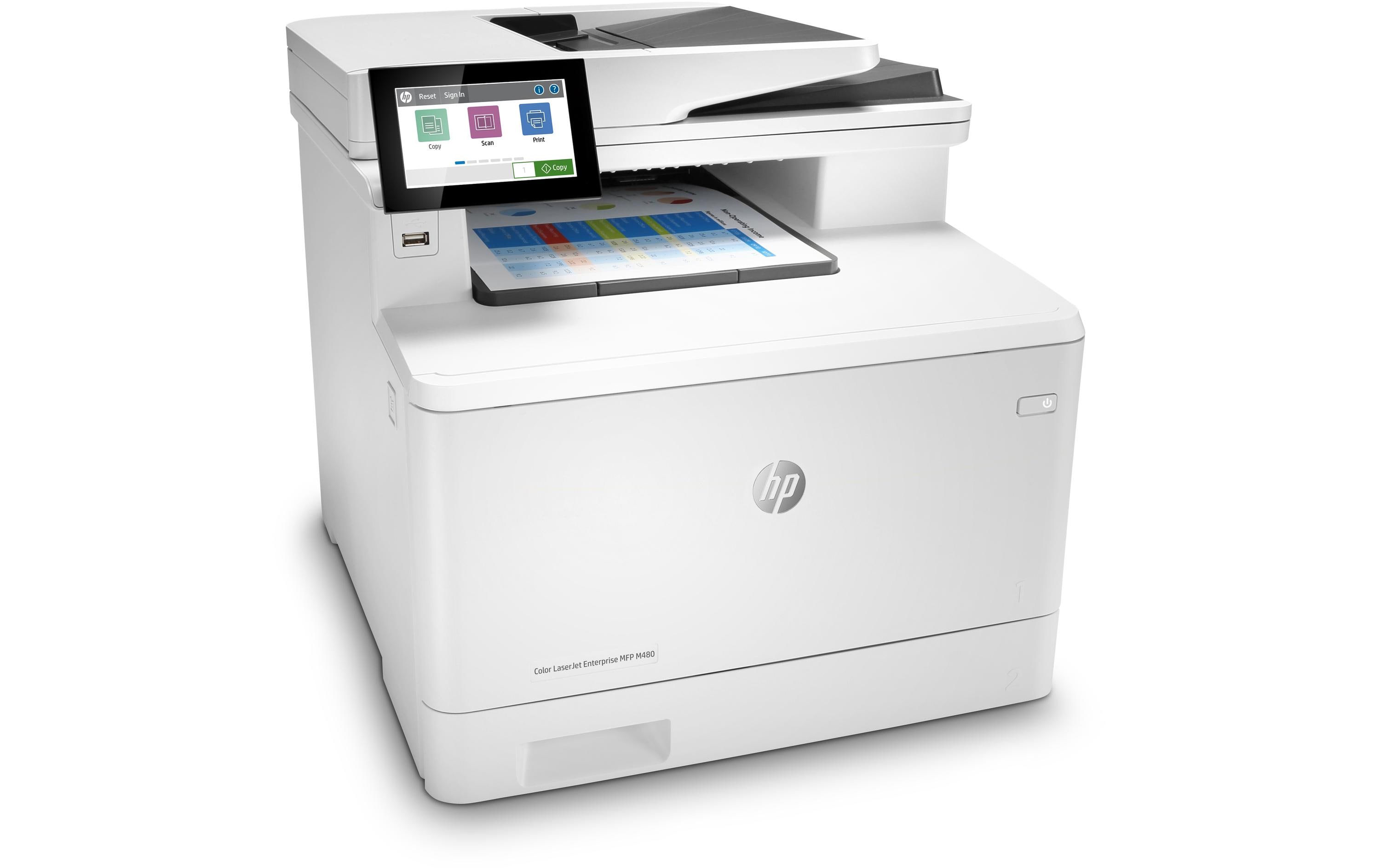 Multifunktionsdrucker Color LaserJet Enterprise M480f<br>Kompakter Laser-Multifunktions-Laserdrucker für Arbeitsgruppen mit vielen Sicherheitsfeatures