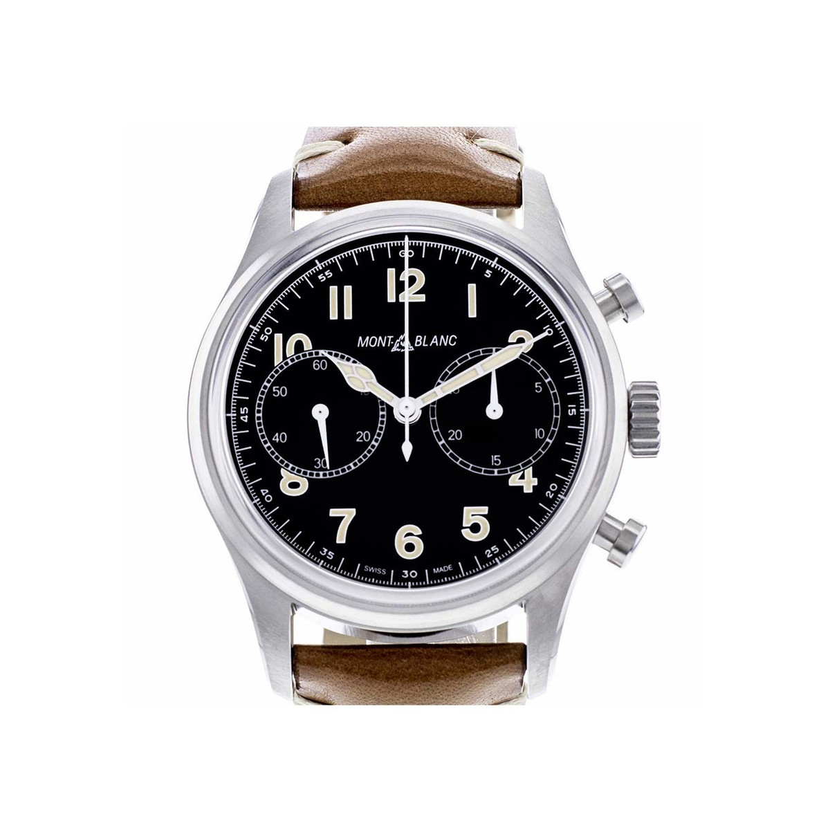 Montre d'occasion Montblanc 1858 homme chronographe automatique acier bracelet cuir marron