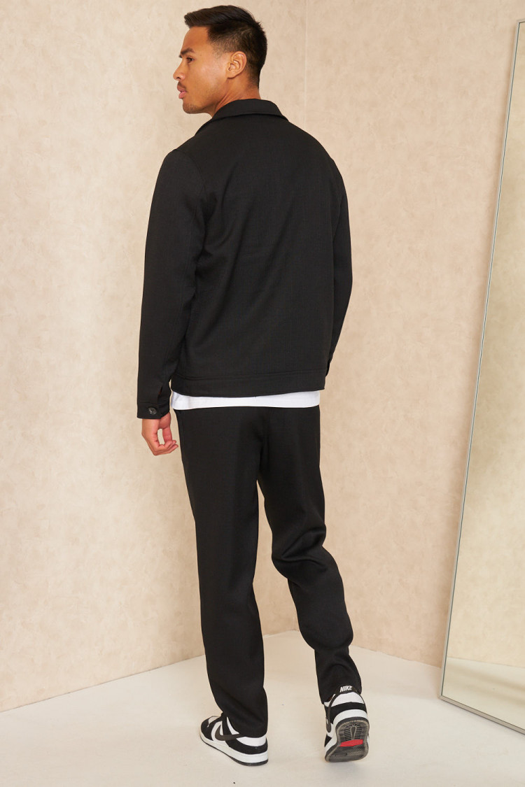 Ensemble 2 pièces surchemise + pantalon texture lin noir