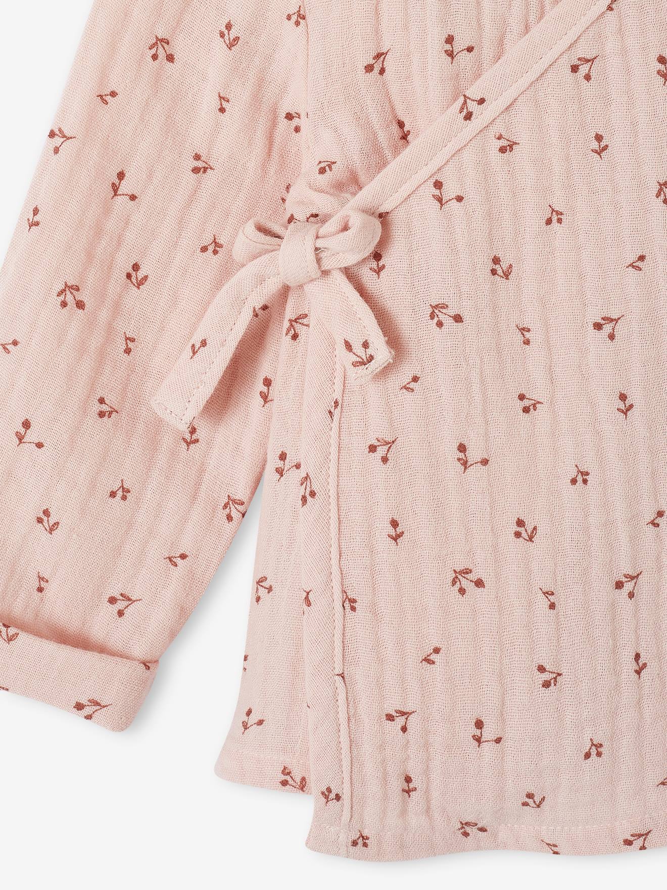 Casaquinho envelope rosa bebê em chiffon de algodão com abertura para recém-nascido