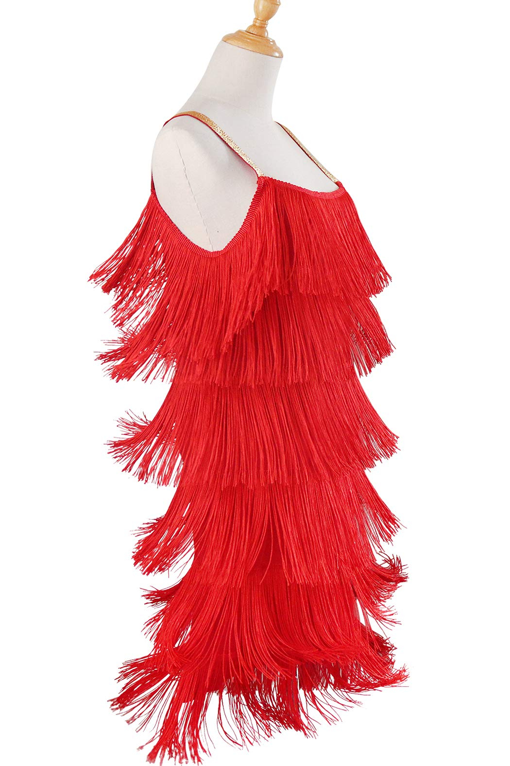 (Gr. L) Fasnachts Erwachsenen Kostüm Flapper Kleid mit Fransen 20er Jahre Verkleidung für Motto Partys / Halloween inkl. Haarband - Rot
