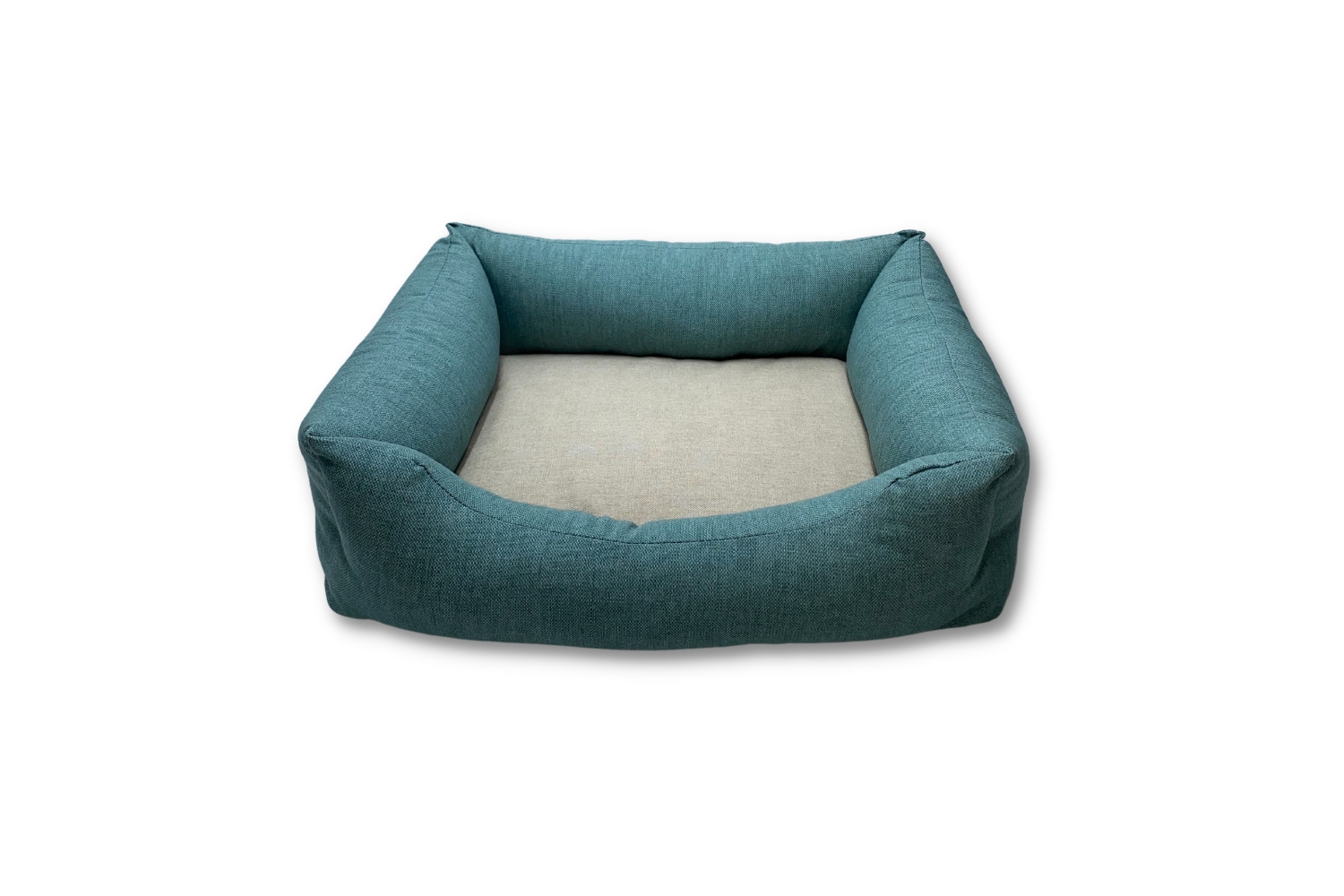 Berço tamanho padrão G, cor jade/bege, largura 85 cm, comprimento 70 cm, altura 20 cm.