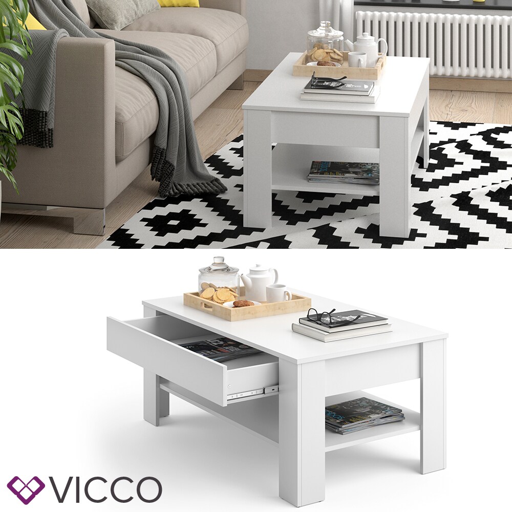 Vicco Couchtisch mit Schublade Beistelltisch Kaffeetisch 110 x 65 cm Weiß