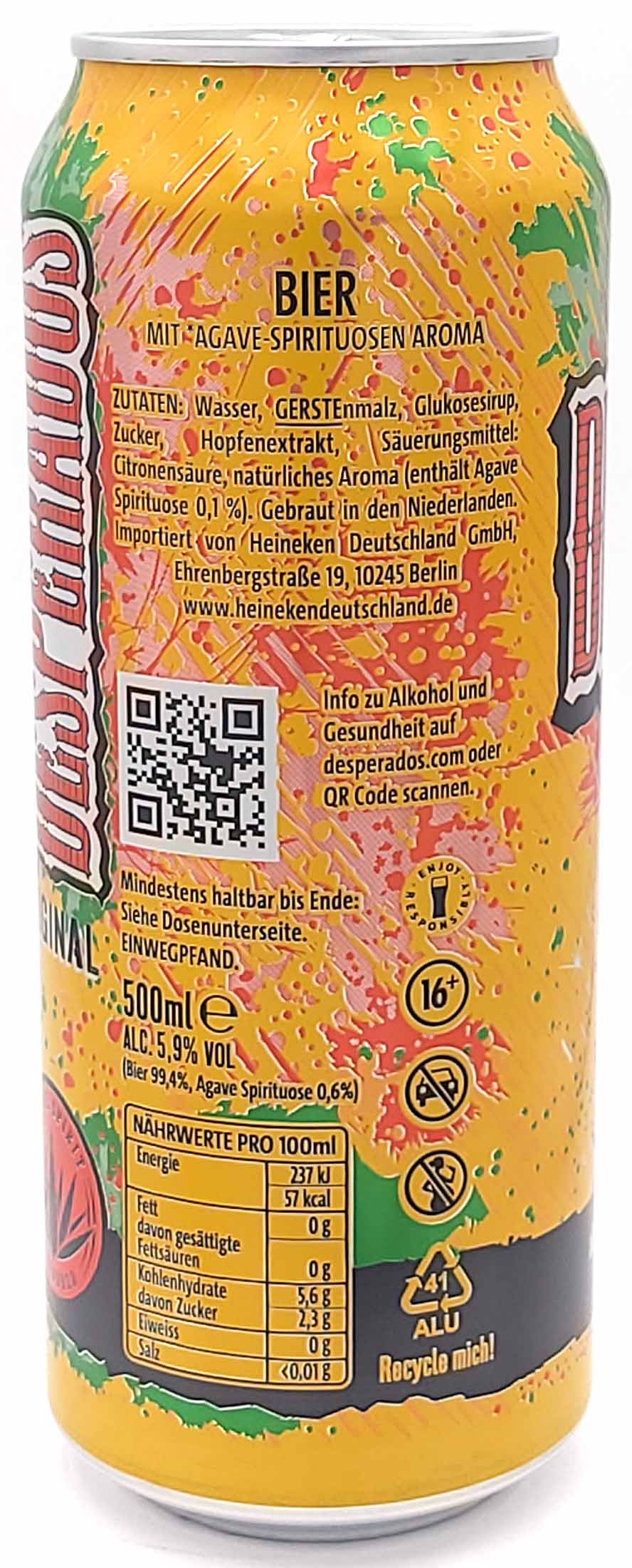 Desperados Bier mit Agave-Spirituosen Aroma 5,9 Vol.% DOSE 24x0,5L=12L MHD:30.8.25