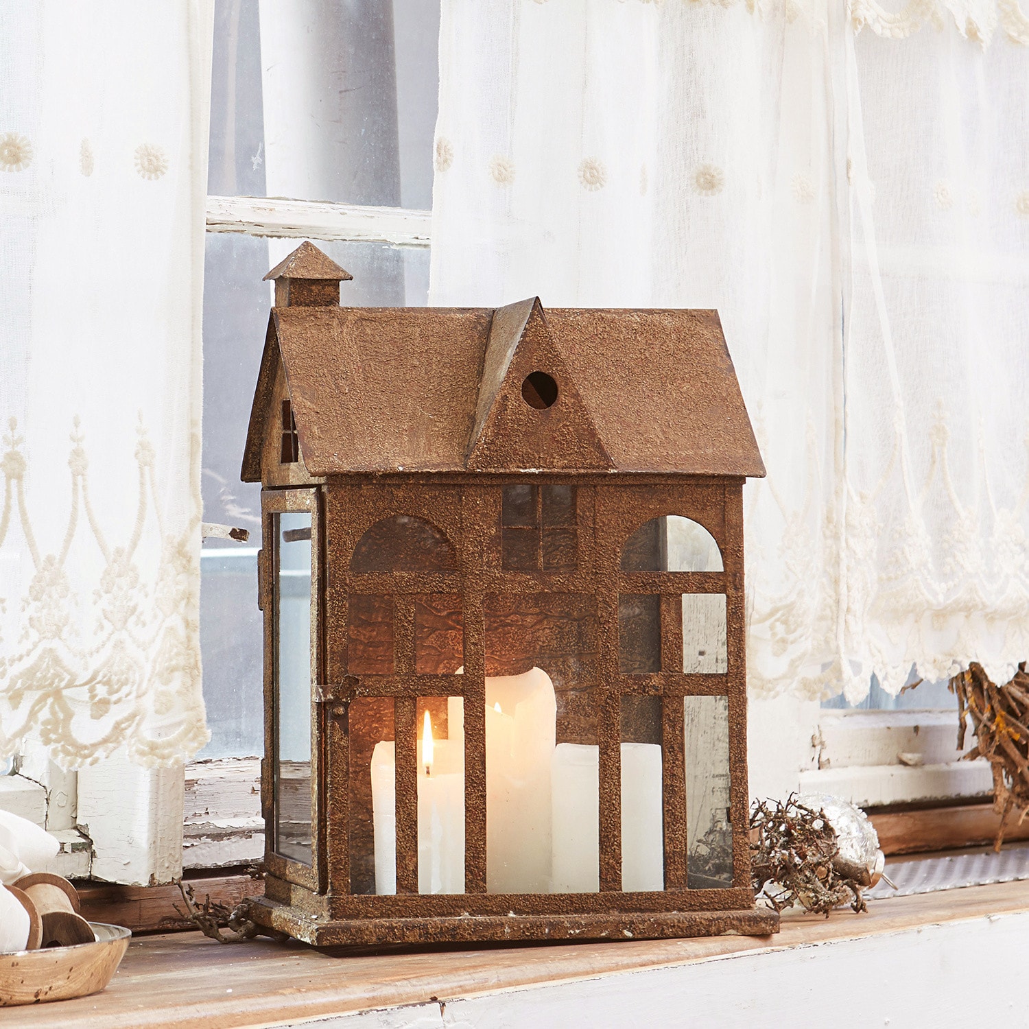 Laterne Sweet Home rostbraun