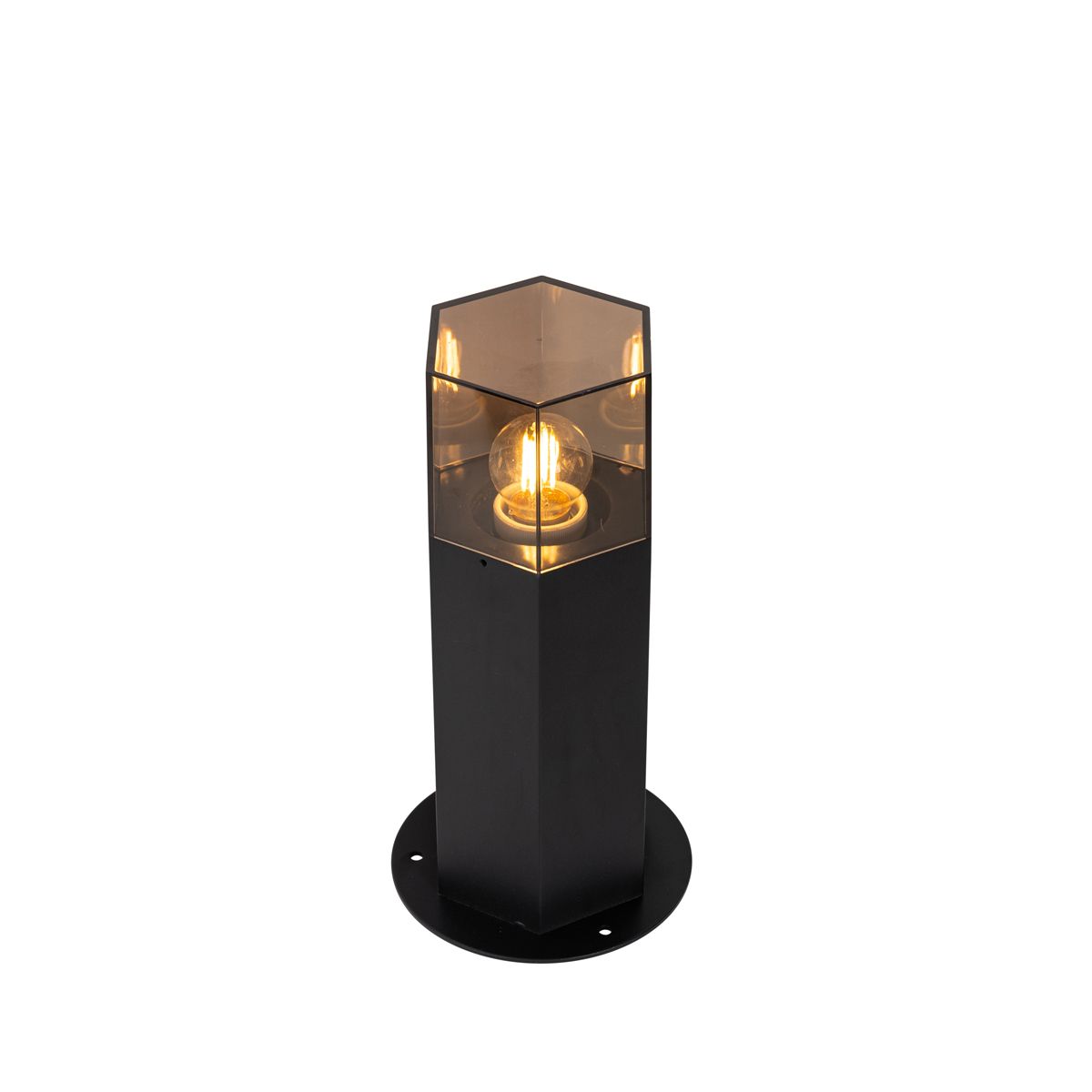 Staande buitenlamp zwart met smoke kap zeshoek 30 cm - Denmark