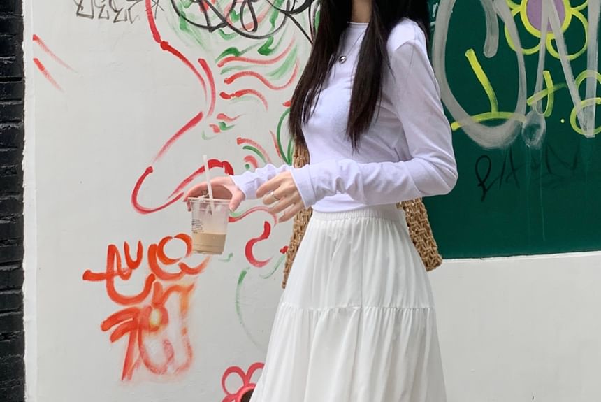 ZENME - Hoge taille effen maxi A-lijn rok