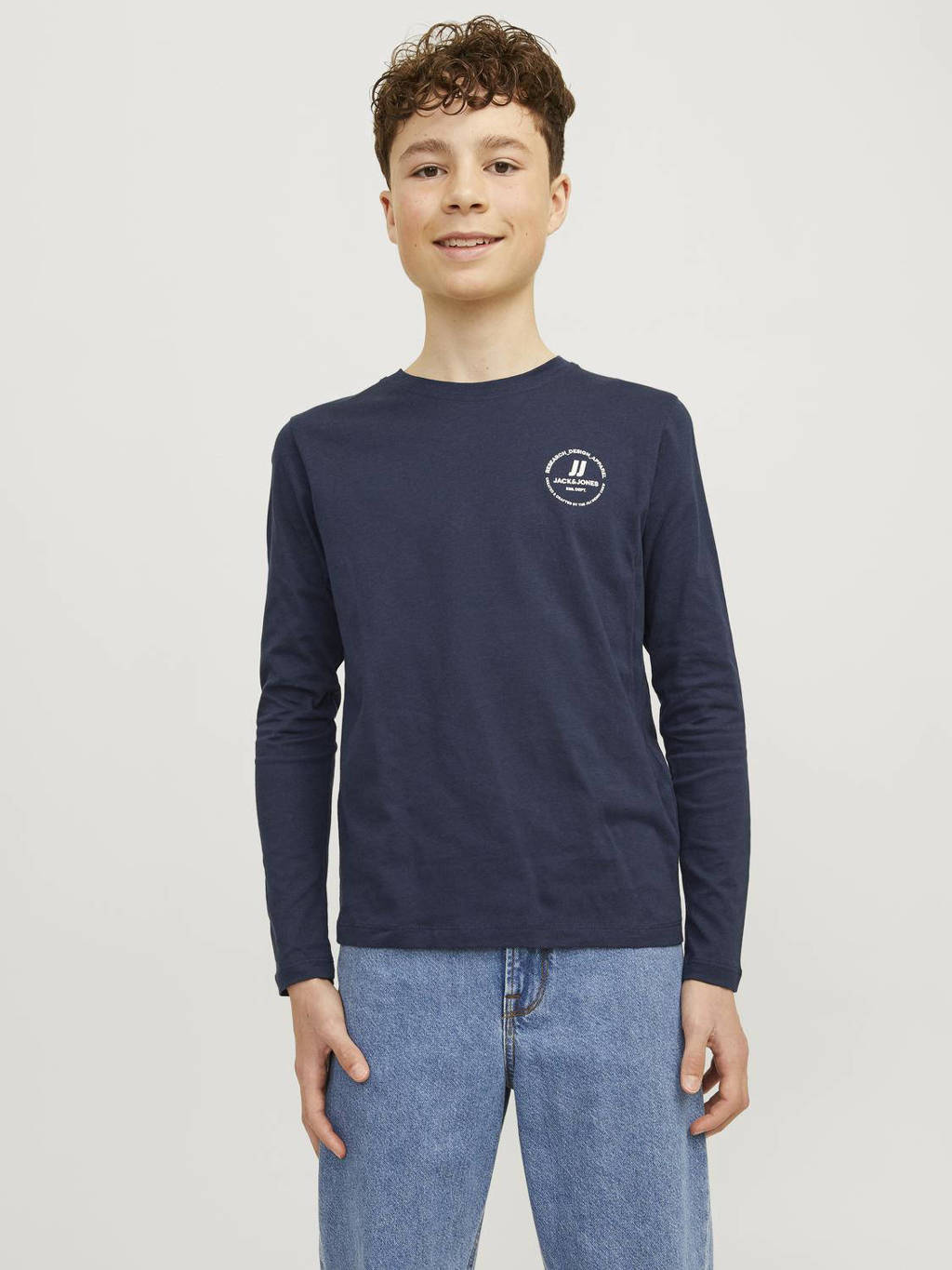 JACK & JONES longsleeve JJESWIFT met printopdruk donkerblauw