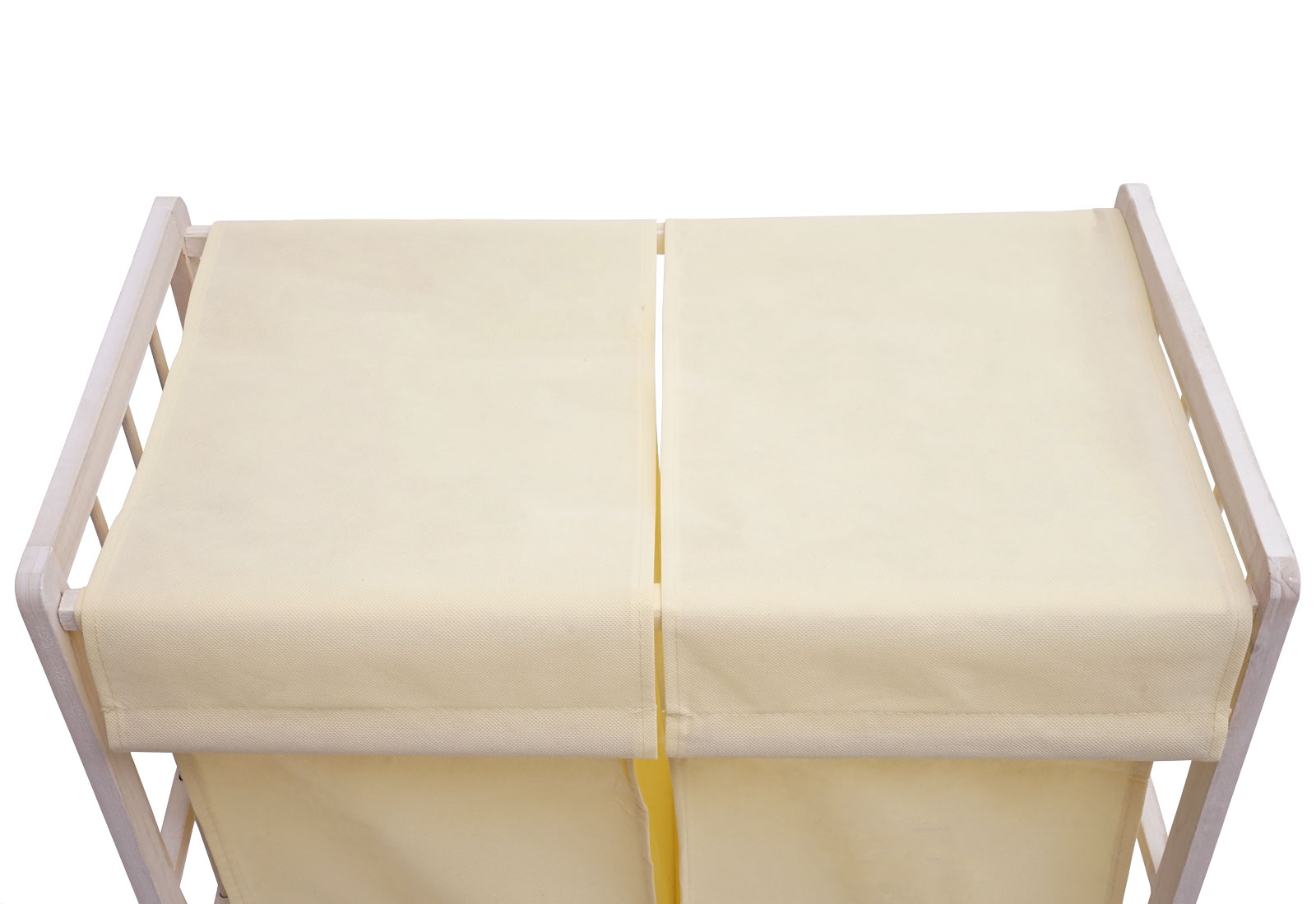 Wäschesammler MCW-B60, Laundry Wäschebox Wäschekorb, Massiv-Holz 2 Fächer 60x60x33cm 68l ~ shabby weiß, Bezug creme