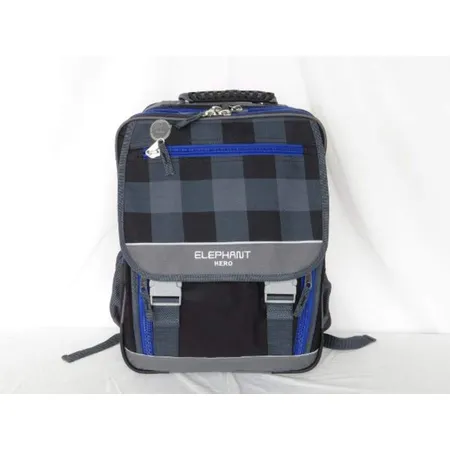 Pulma Schulrucksack XL schwarz mit grauem Karomuster und blauem Reißverschuß