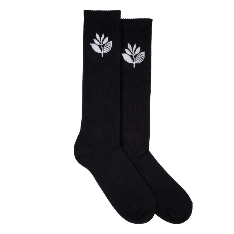Chaussettes hautes à motifs végétaux - noires