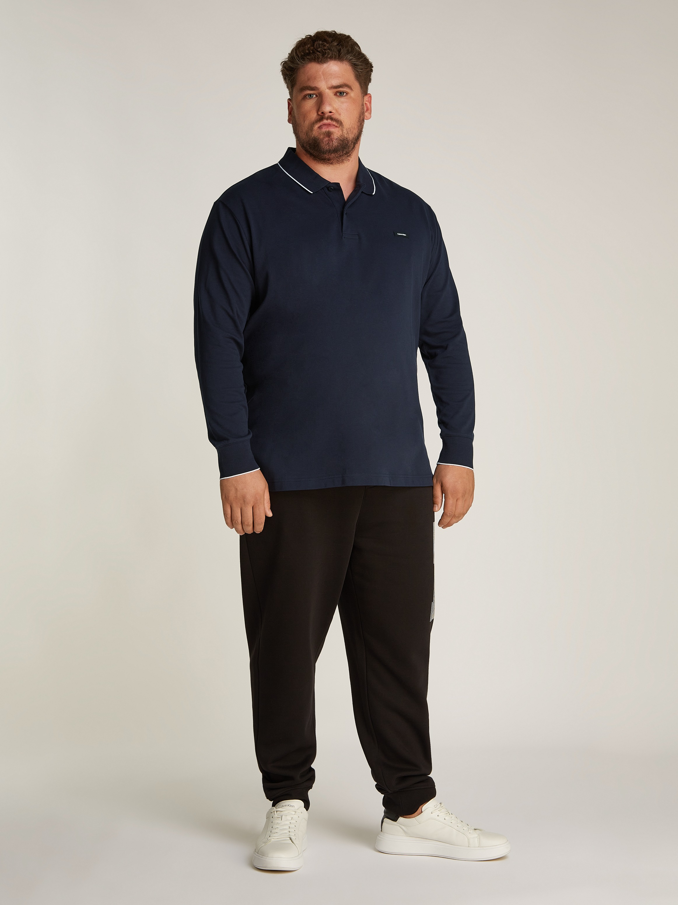 Calvin Klein Big&Tall Langarm-Poloshirt »BT_STRETCH PIQUE TIPPING LS POLO«, in grossen Grössen mit Logopatch