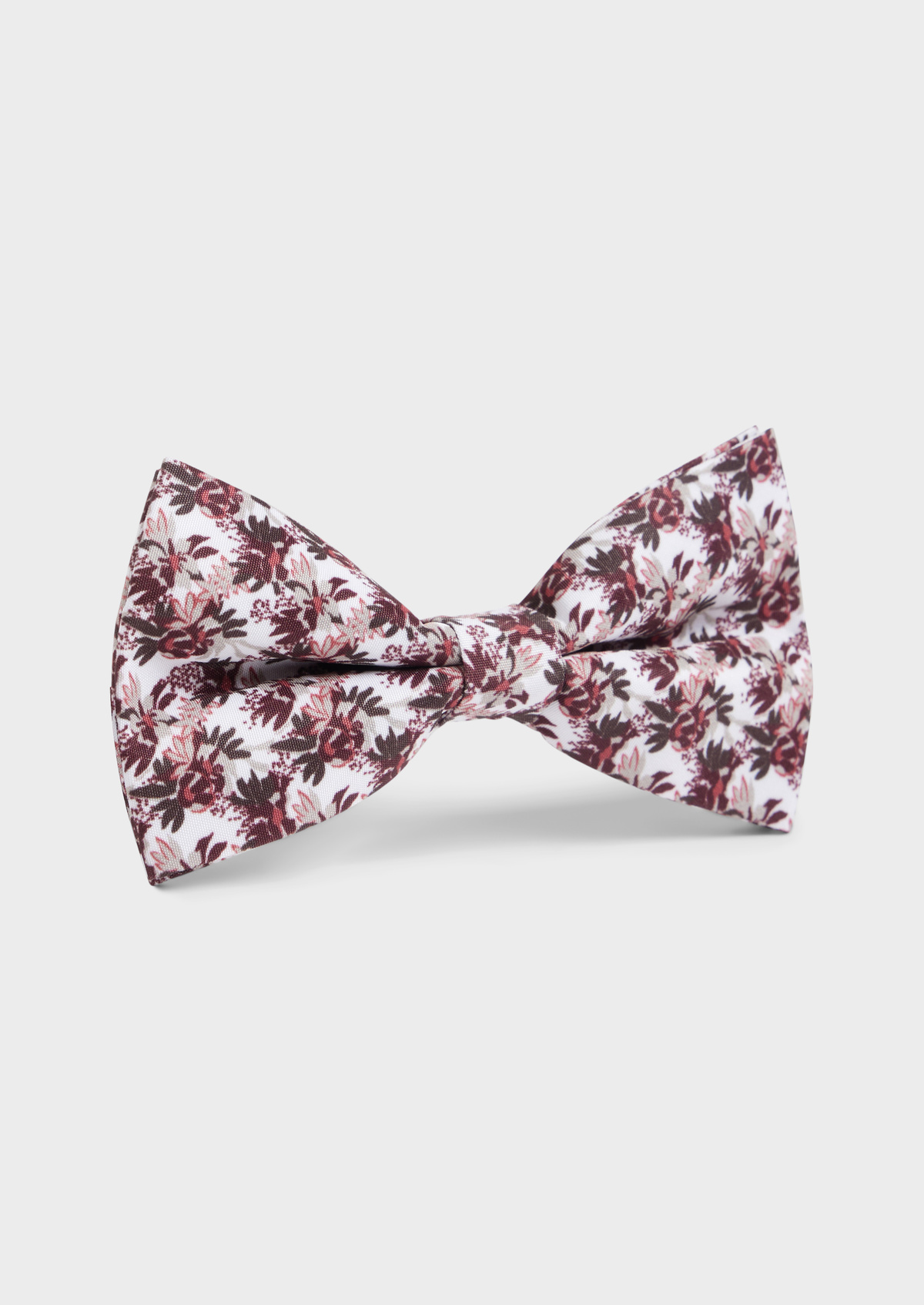 Noeud papillon blanc à motif fleuri bordeaux et taupe