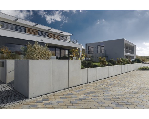 Hoeksteun van zichtbeton, inclusief bevestigingsogen, grijs, 100 cm x 10 cm x 120 cm, basisdiepte = 65 cm