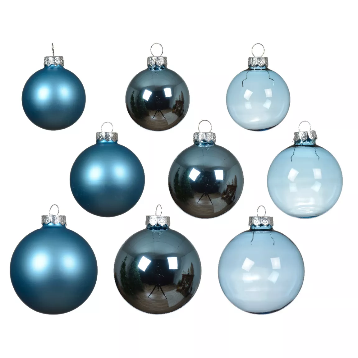 Lot de 21 boules de Noël en verre Assorties Cristal Bleu glacé