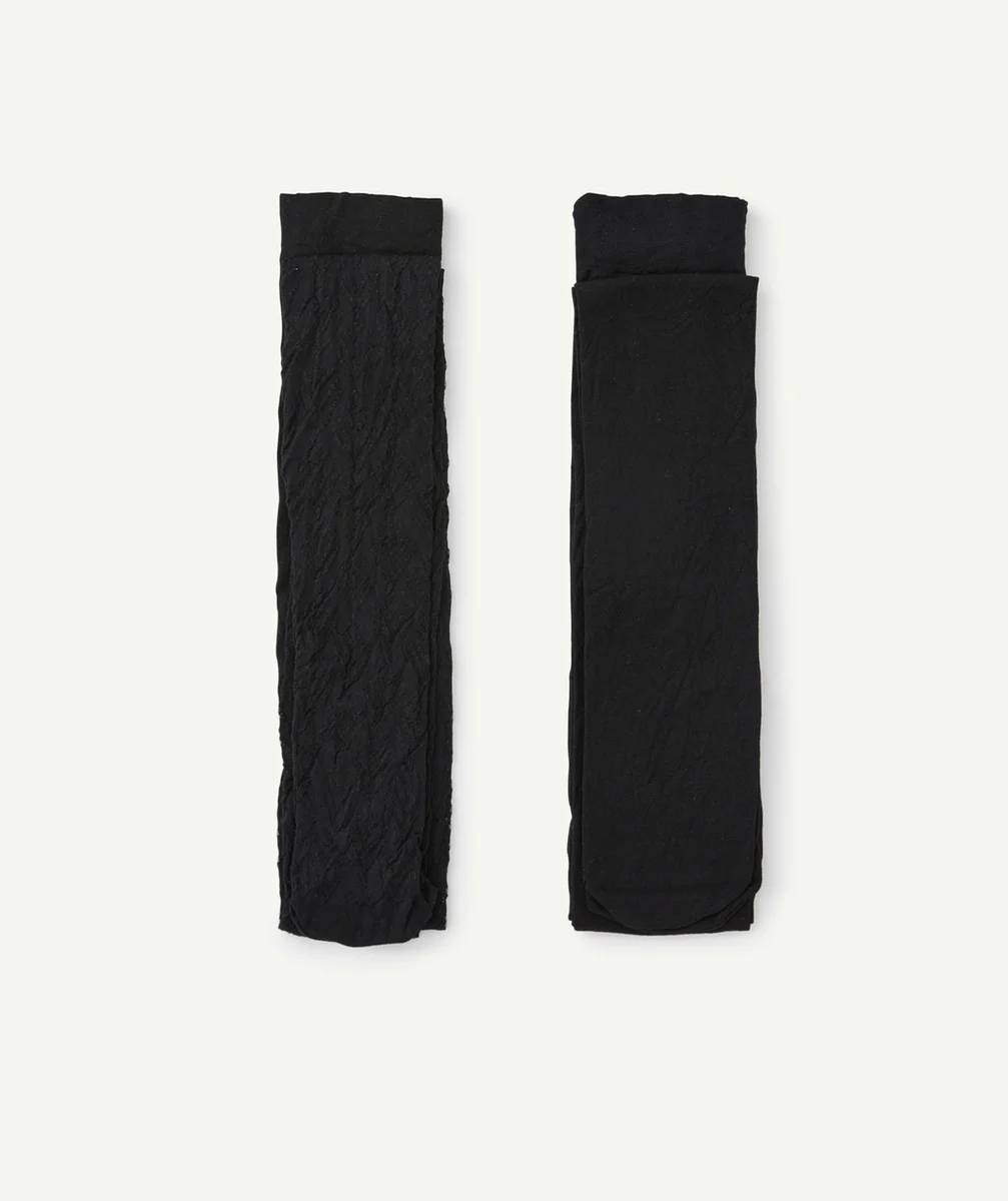 LOT DE 2 COLLANTS EN VOILES FILLE NOIRS AVEC DÉTAILS AJOURÉS ET UNI