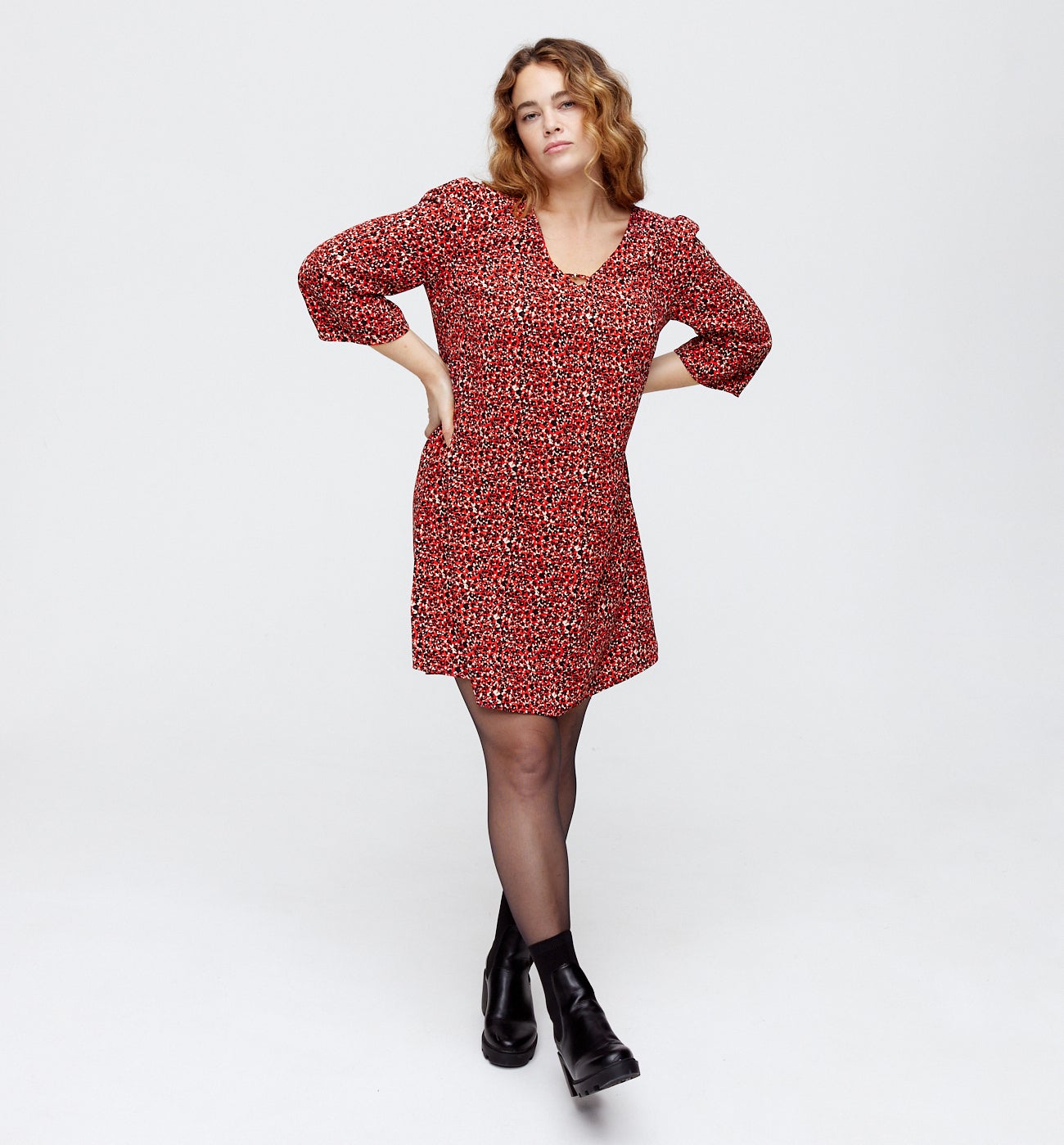 Robe courte évasée Femme - Imprimé rouge