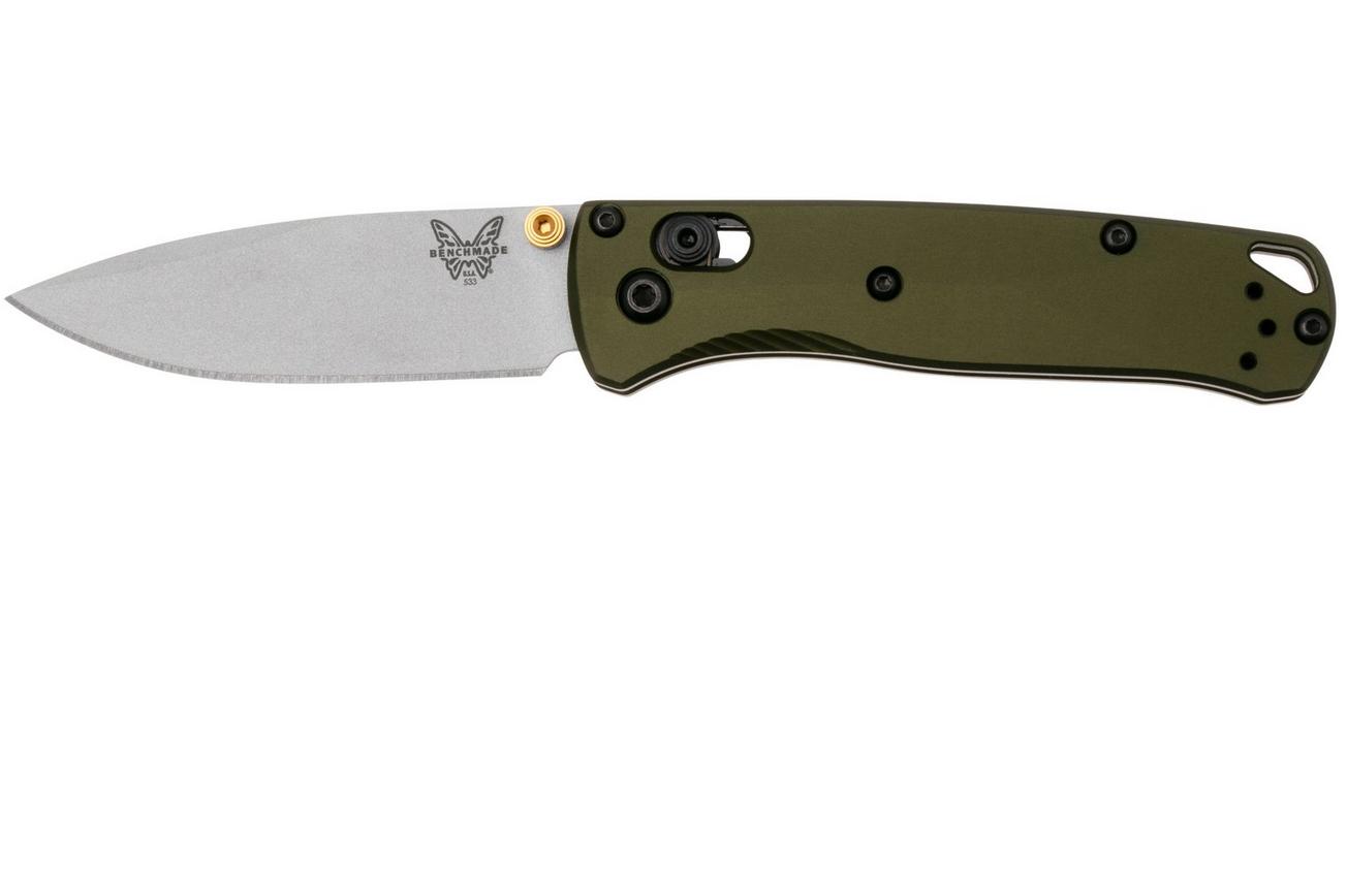Benchmade Mini Bugout 533SL-10 Crushed Silver Cerakote CPM S90V, Woodland Green Aluminum, zakmes