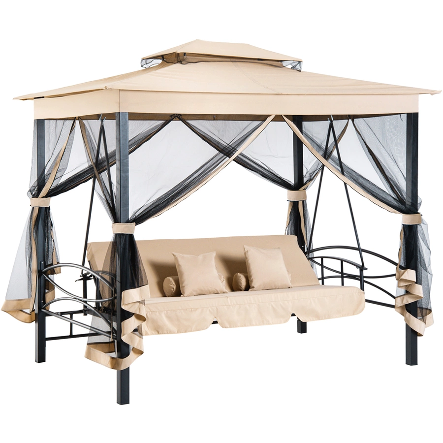 HOMCOM Hollywoodschaukel 3-Sitzer mit Seitenwänden und Liegefunktion beige