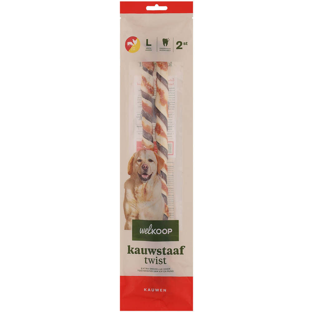 Welkoop - Kauwstaaf Twist - Extra Rund & Kipsmaak - 2 Stuks - rund - L
