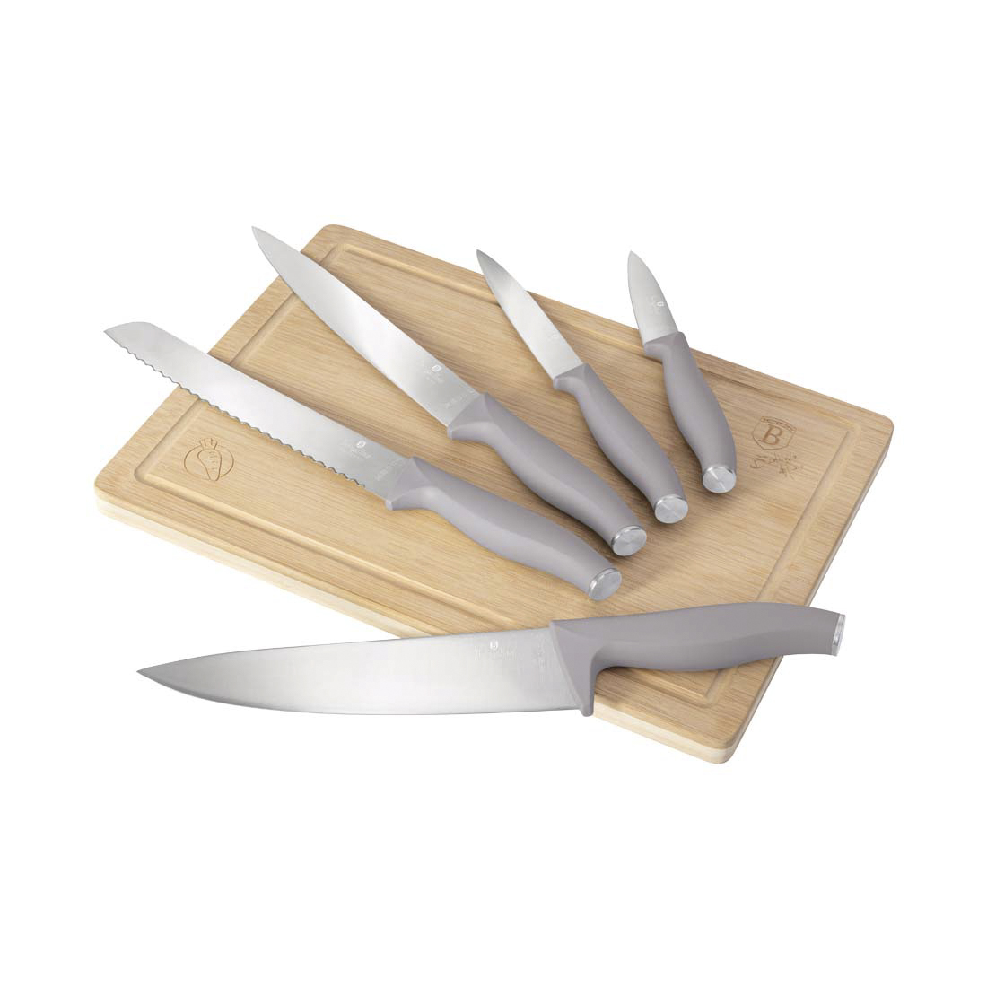 Berlinger Haus 6-teiliges Messer-Set mit Bambus Schneidebrett Taupe Collection