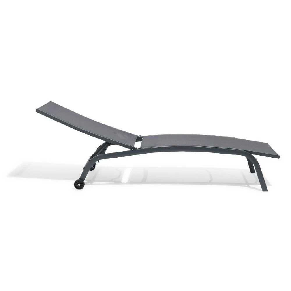 Chaise longue Stockolm dossier ajustable 2 roulettes gris foncé