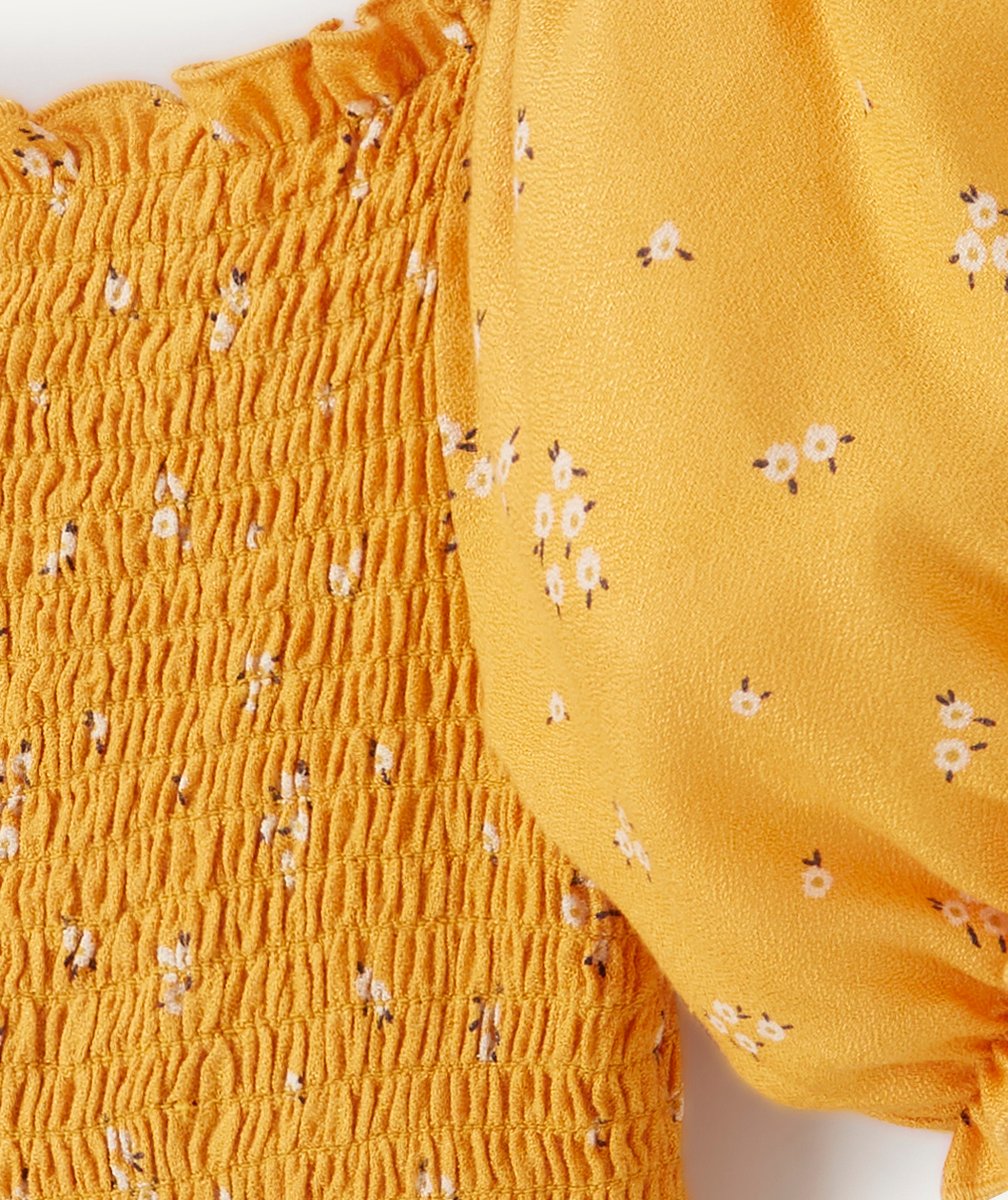 ROBE JAUNE FILLE EN VISCOSE RESPONSABLE IMPRIMÉ FLEURI