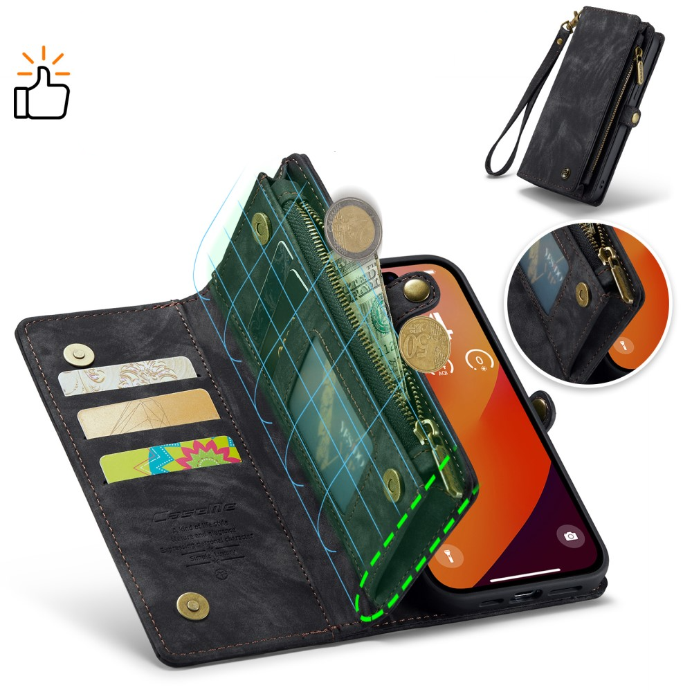 iPhone 16 Pro Max 2in1 Leder Tasche   Magnet Hardcase Karten Etui - Schwarz