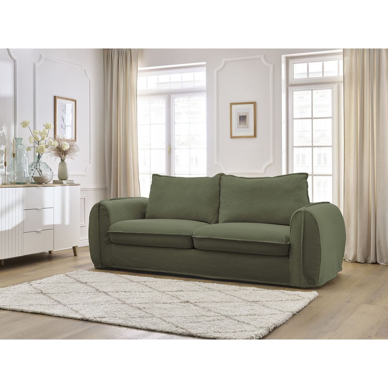 Bobochic Canapé droit convertible express 3 places Archimède 160 vert - 236x106x93 cm