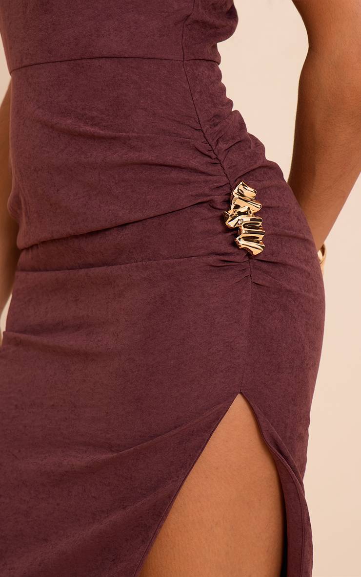 Chocolat Robe Moulante Mi-longue Asymétrique Texturée