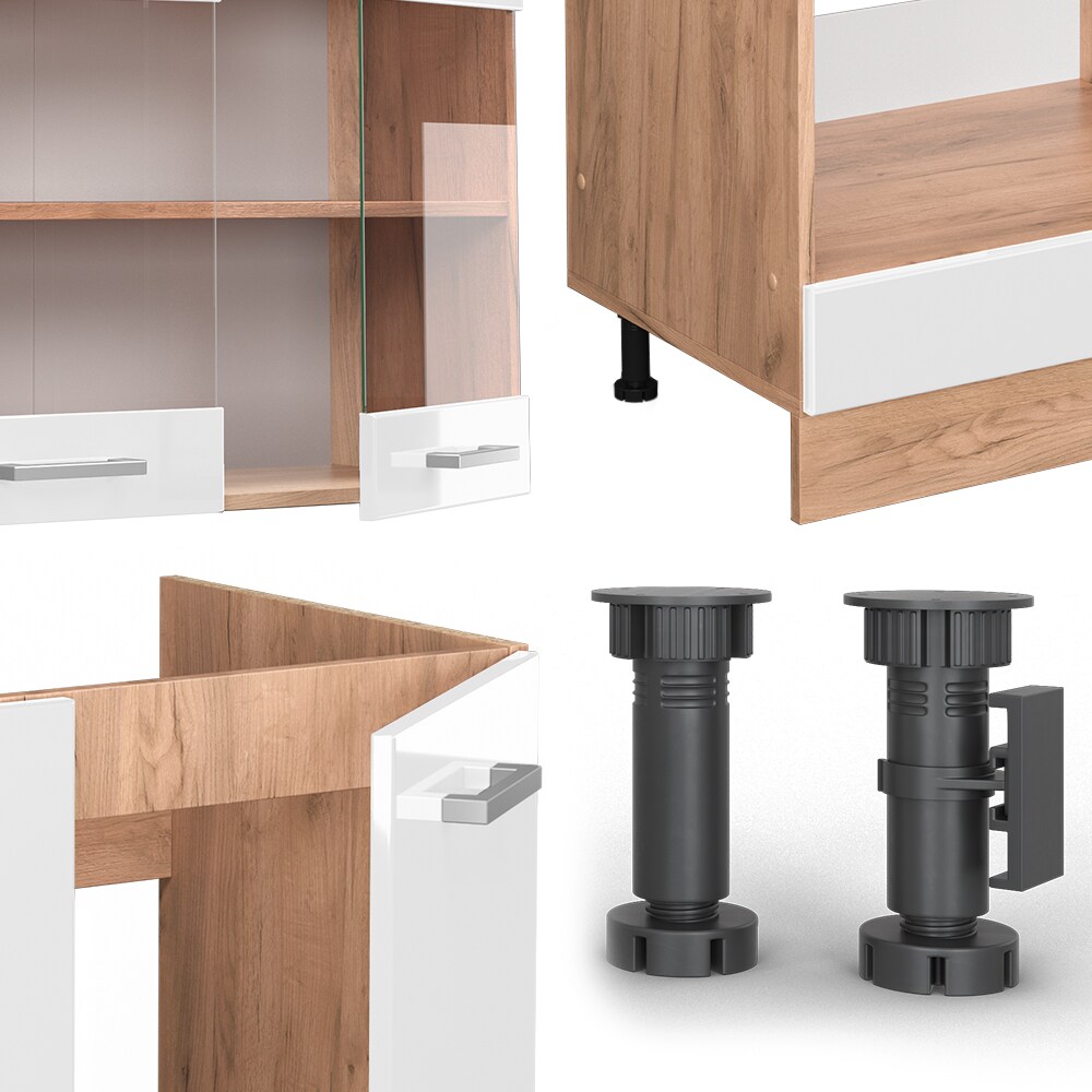 Vicco Küchenzeile Küchenblock Einbauküche R-Line Ecke 287 x 277 Front Weiß HGL