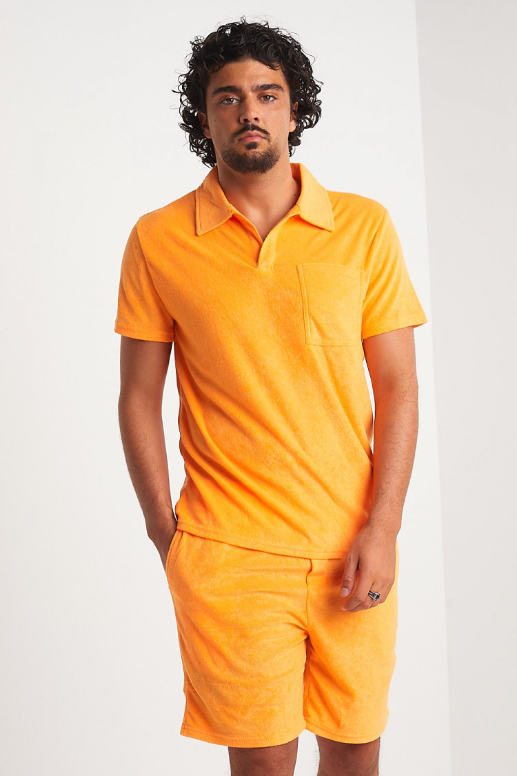 Ensemble 2 pièces polo + short orange en velours