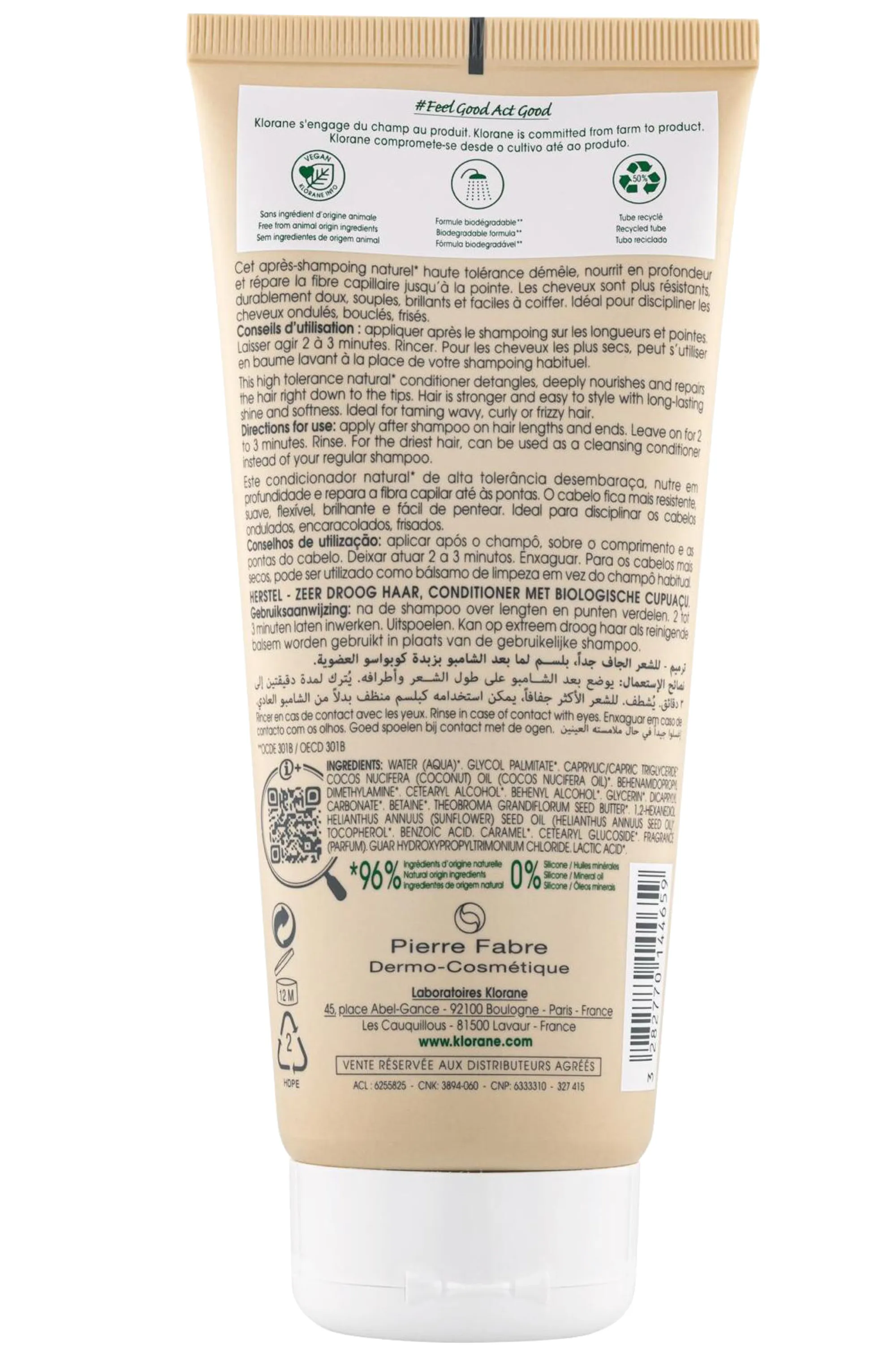 Klorane Après-shampoing nutritif et réparateur au Cupuaçu bio-200 ml