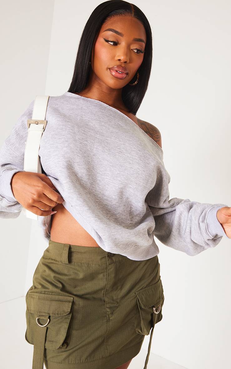 Gris Chiné Sweat Shape À Bords Bruts Et Épaule Tombante