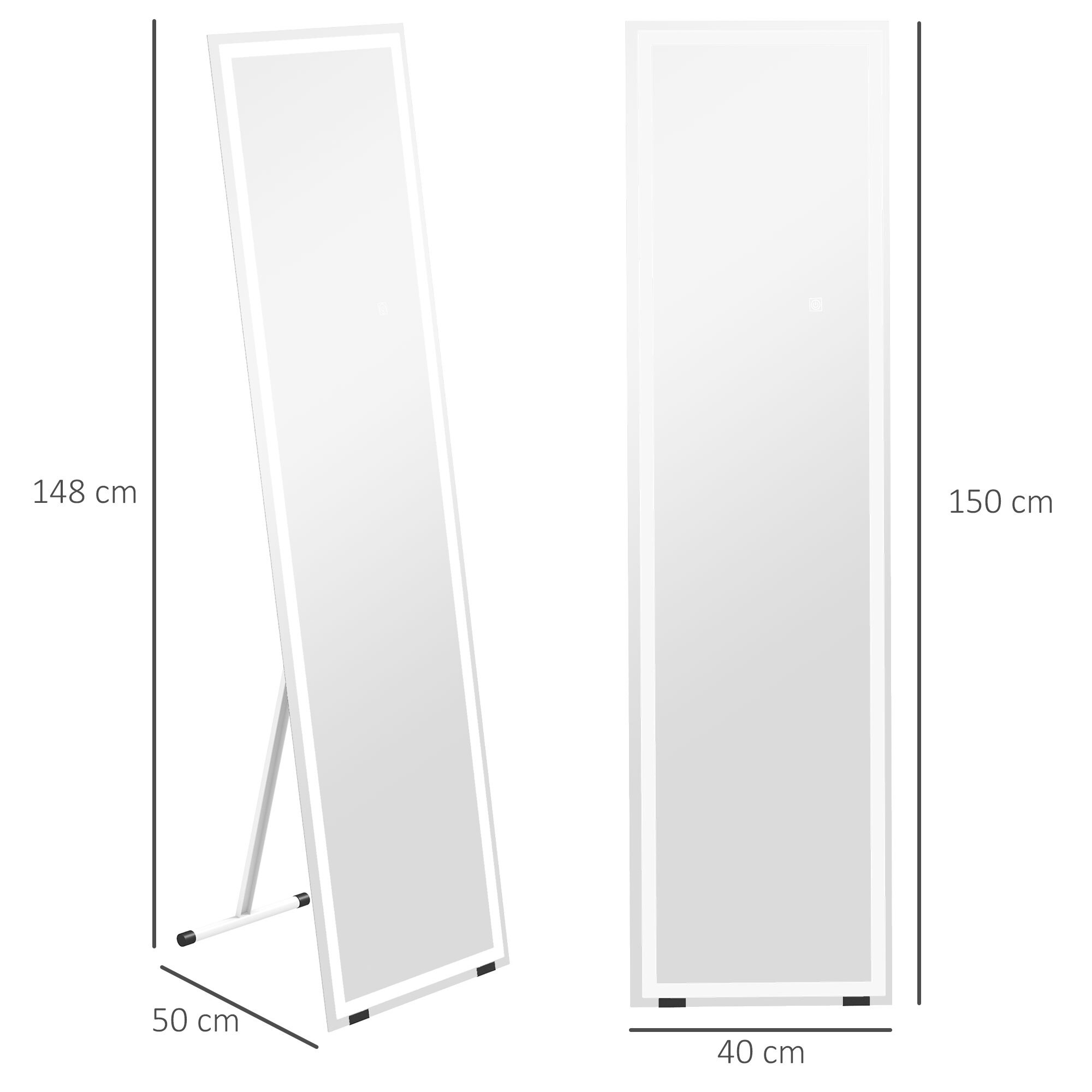 HOMCOM Ganzkörperspiegel mit Beleuchtung weiß 150L x 40B x 2,9H cm