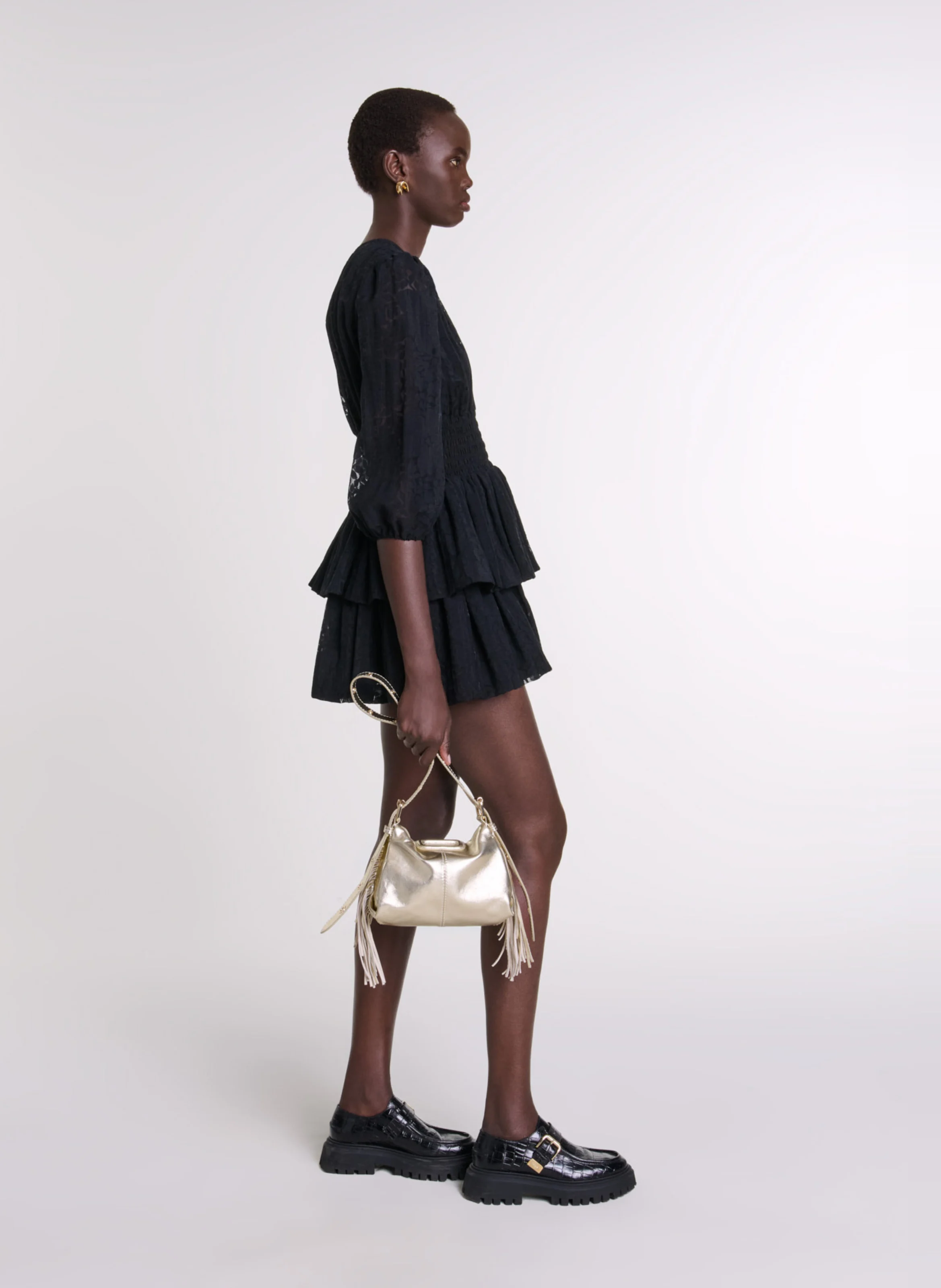 Robe courte en dentelle | Noir