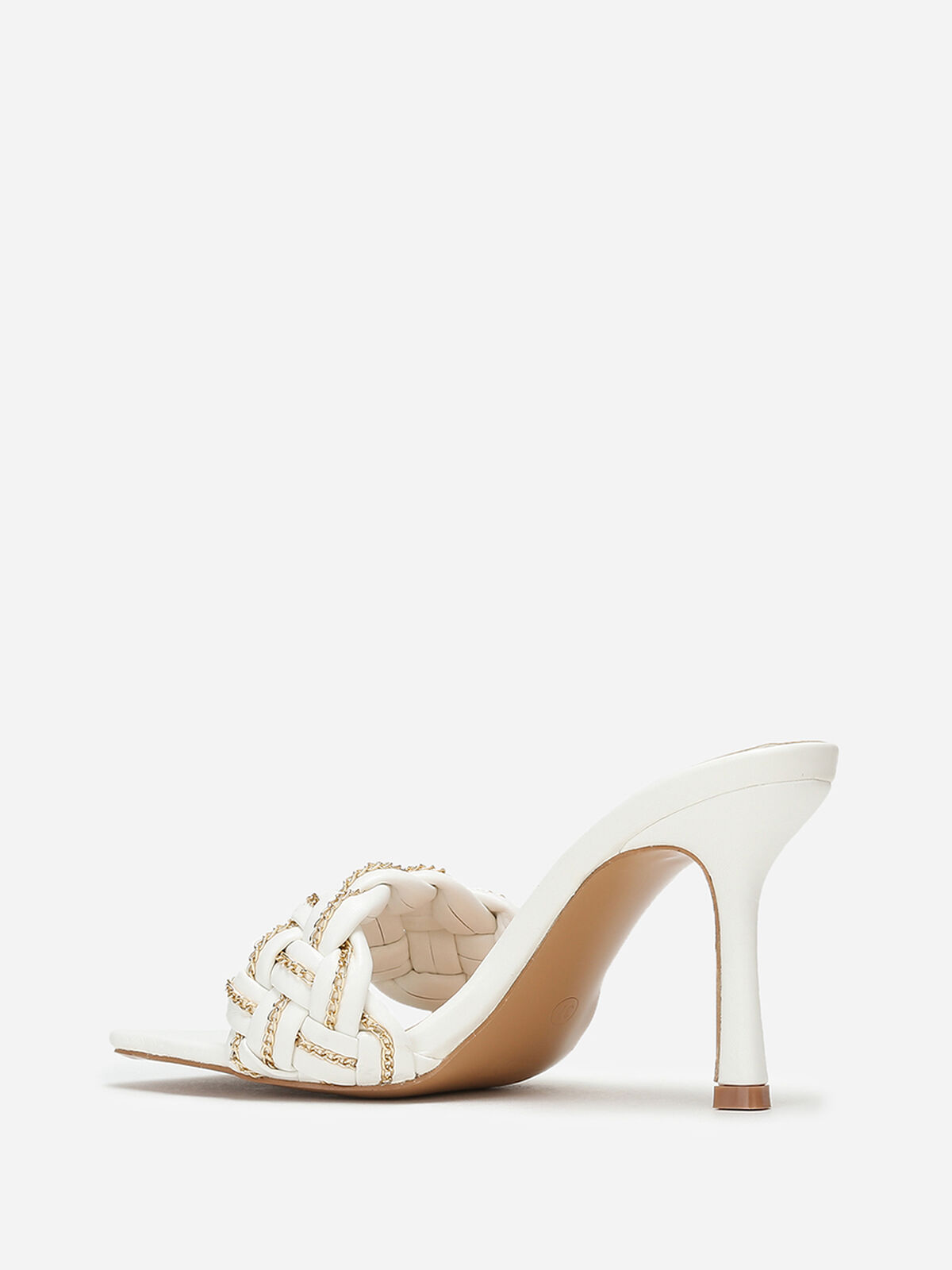 Mules à bride tressée avec fins maillons- Blanc