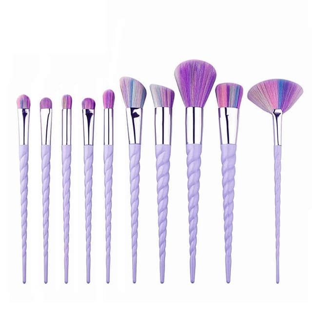 Professionelle skånsomme makeupbørster 10-pack, Unicorn Lilla