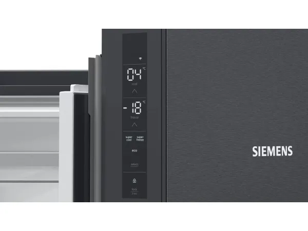 Siemens KF96NAXEA - Køleskab/fryser - bund-fryser - bredde: 91 cm - dybde: 73.1 cm - højde: 183 cm - 605 liter - Klasse E - BlackSteel