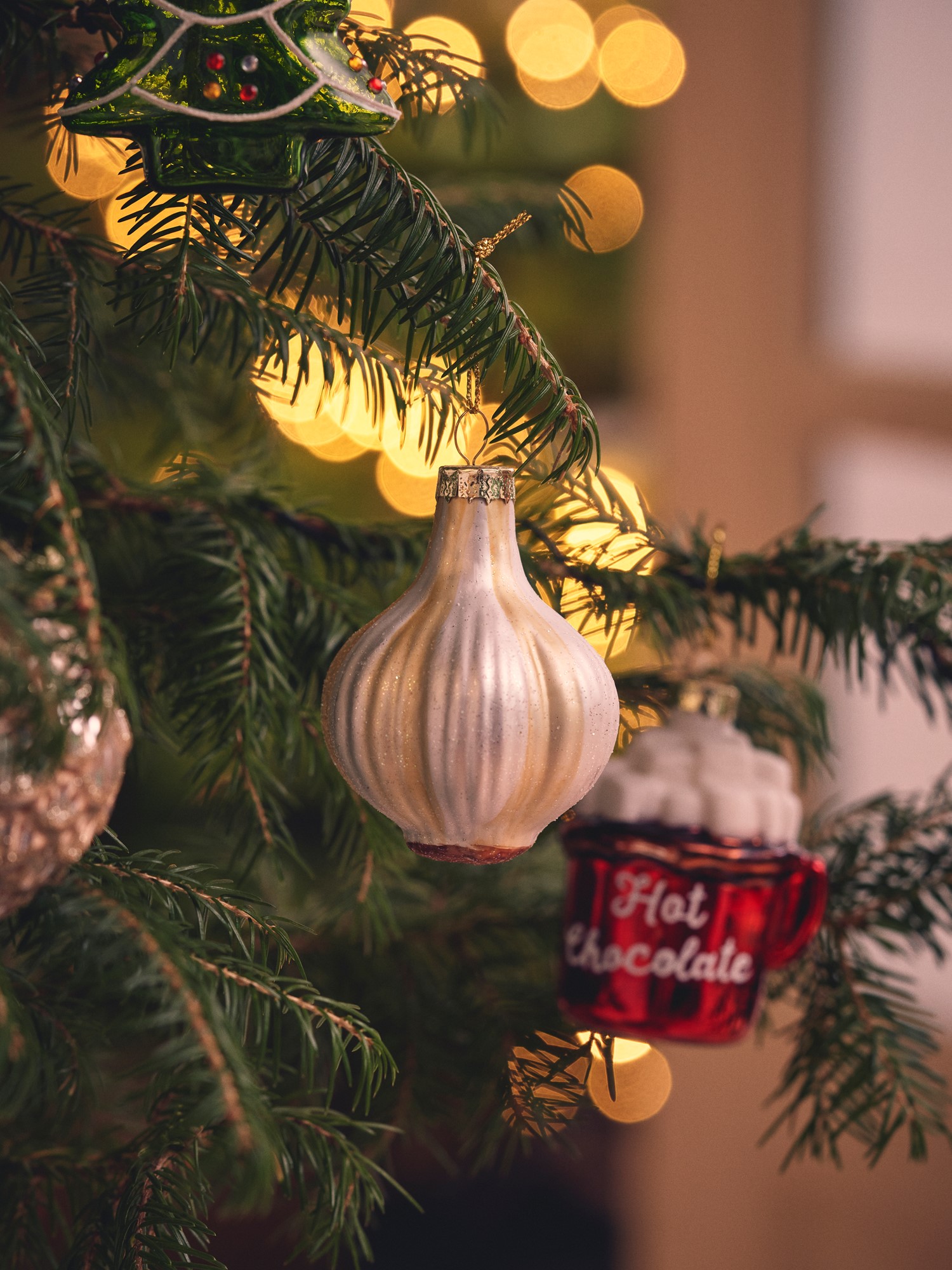 Juleophæng med hvidløg | Glas. 7 cm. | White, Silver