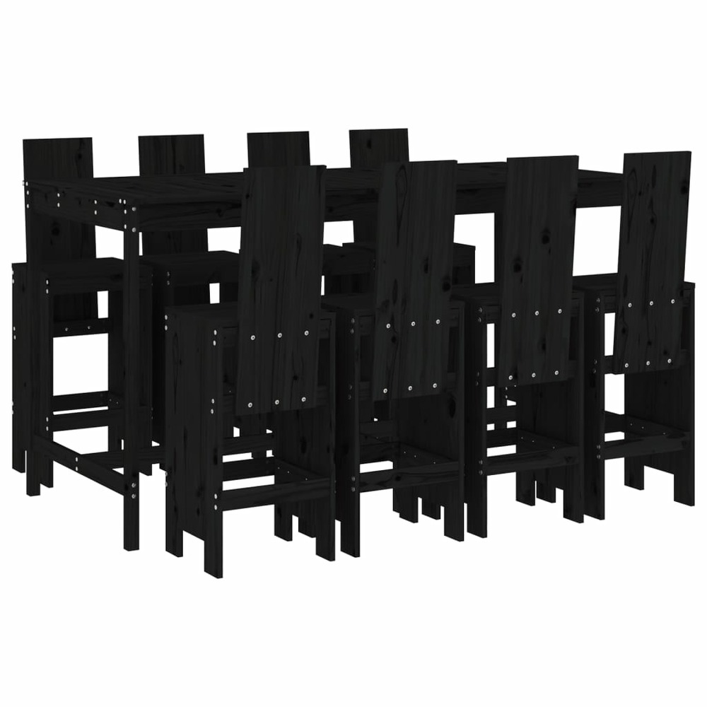 Ensemble de bar de jardin 9 pcs noir bois de pin massif